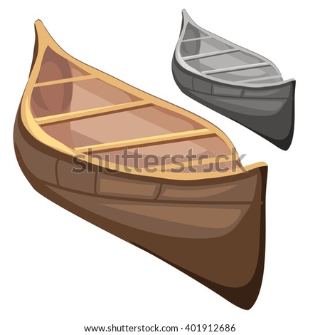 Two wooden canoe isolated on white background. Vector cartoon close-up illustration.