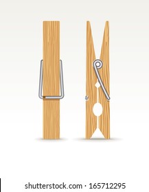 Two wooden cloth clips - vector illustration