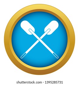 Two wooden crossed oars icon blue vector isolated on white background for any design
