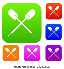 Two wooden crossed oars set icon color in flat style isolated on white. Collection sings vector illustration