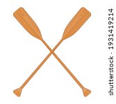 Two wooden crossed oars vector isolated. Rowing oars. Boat oar. Water sport