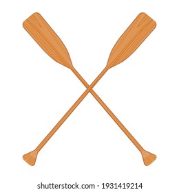 Two wooden crossed oars vector isolated. Rowing oars. Boat oar. Water sport