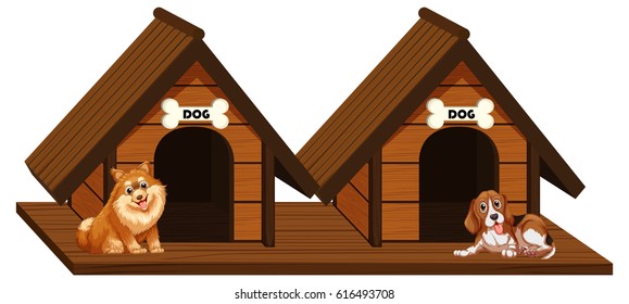 Dos escaparates de madera con ilustración de perros