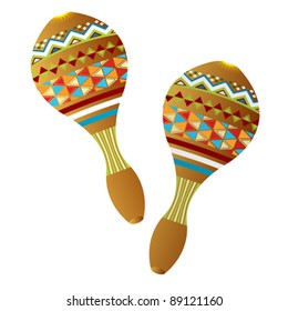 Two wooden maracas instruments on white background