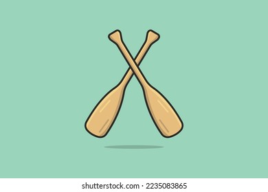 Two Wooden Oars or Paddles in cross sign vector illustration. Water transportation boat object icon concept. Rowing oars, Boat oar, Water sport. Boat oars vector design with shadow.