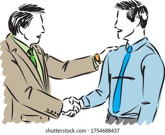 two workers businessmen shaking hands vector illustration