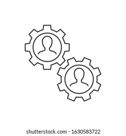 Two workers cooperation linear icon on white background