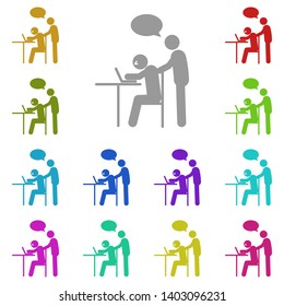 Two workers, laptops, conversation multi color icon. Simple glyph, flat vector of people icons for UI and UX, website or mobile application on white background