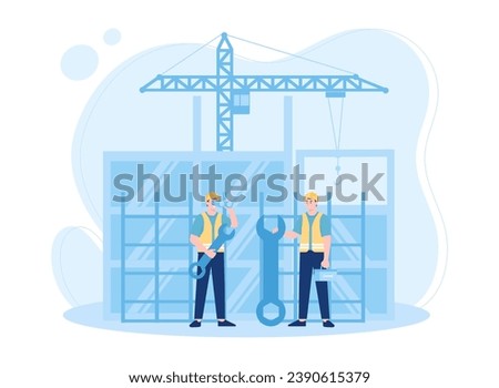 two workers were making observations while working on the building trending concept flat illustration