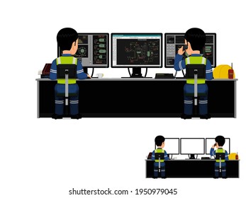 Two workers are working in control room