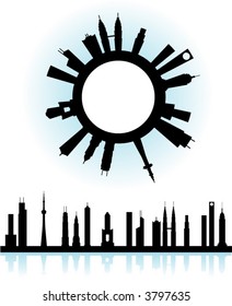 Two world architecture designs with famous buildings