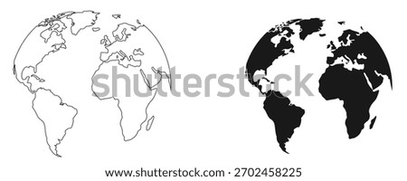 Two world map globes showing continents like africa, europe, asia, north and south america in different styles and colors