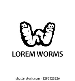 Two worms characters look like the letter W. Worm logo template for live food or fish bait.