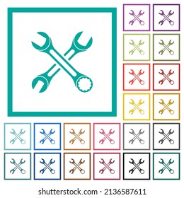 Two wrenches flat color icons with quadrant frames on white background