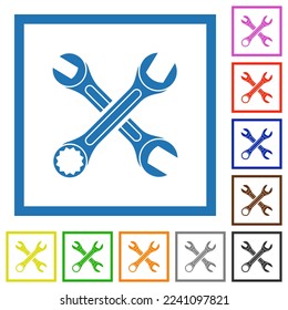 Two wrenches flat color icons in square frames on white background