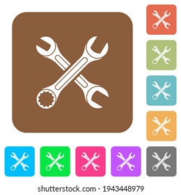 Two wrenches flat icons on rounded square vivid color backgrounds.