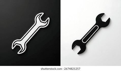 Two wrenches, one white on black, one black on white.