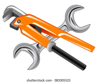 Two wrenches for repair on white background is insulated