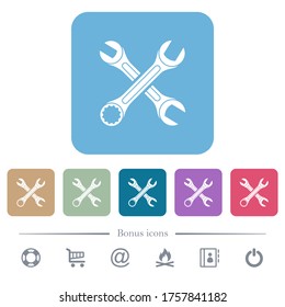 Dos iconos planos blancos con fondo cuadrado redondeado de color. 6 iconos de bonificación incluidos