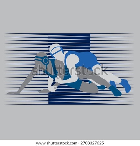 Two wrestlers grappling in silhouettes with a halftone background