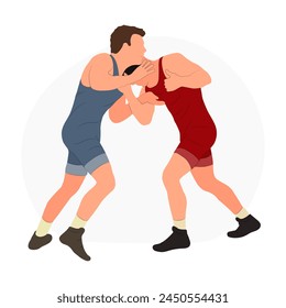 Two wrestlers in wrestling, isolated vector