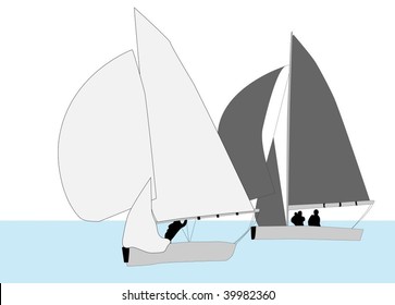 Two Yachts Racing on Water (illustration)