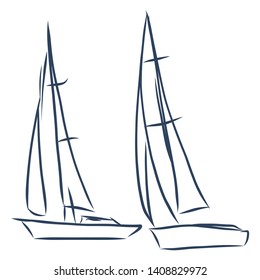 Two yachts in sea contour vector illustration 