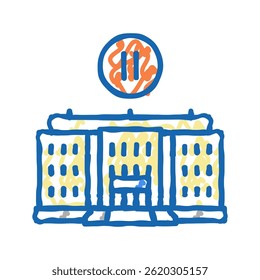 Vector de dibujo de icono de doodle universitario de dos años. Signo universitario de dos años. Ilustración de símbolo aislado