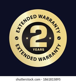 two year extended warranty vector stamp. 2year warranty elegant golden icon illustration