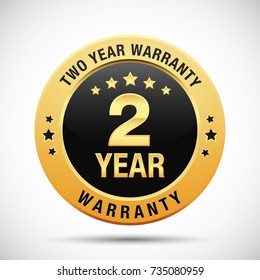 two year warranty golden badge isolated on white background. warranty label
