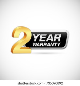 two year warranty golden and silver badge isolated on white background