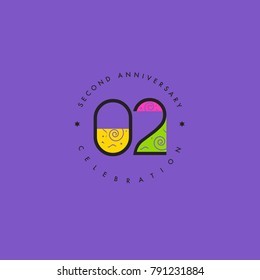 Two years, 2nd Anniversary Celebration Logo Design, Number 2 Icon Vector Template.
