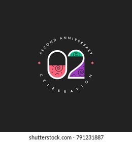 Two years, 2nd Anniversary Celebration Logo Design, Number 2 Icon Vector Template.

