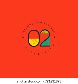 Two years, 2nd Anniversary Celebration Logo Design, Number 2 Icon Vector Template.
