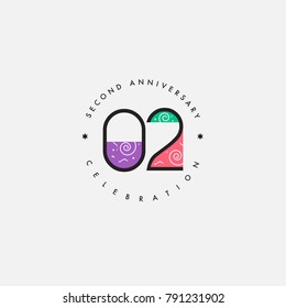 Two years, 2nd Anniversary Celebration Logo Design, Number 2 Icon Vector Template.
