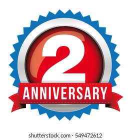 Two years anniversary badge with red ribbon