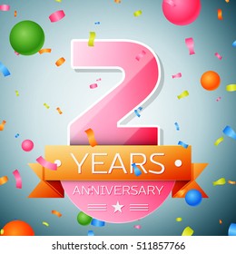 Two years anniversary celebration background. Anniversary ribbon