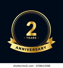 Two Years Anniversary Celebration Gold and Black Isolated Vector