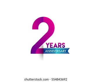 two years anniversary celebration logotype colorfull design with blue ribbon, 2nd birthday logo on white background