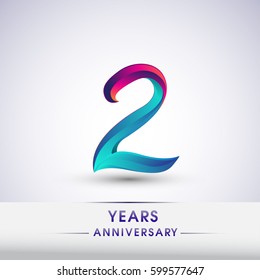 two years anniversary celebration logotype blue and red colored, 2nd birthday logo on white background