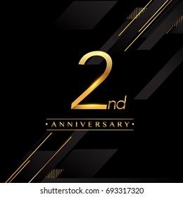 two years anniversary celebration logotype. 2nd anniversary logo golden colored isolated on black background, vector design for greeting card and invitation card.