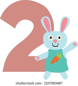 Two years birthday. Cute bunny with age number