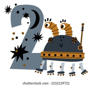 Two years birthday party. Number decoration with cute robot