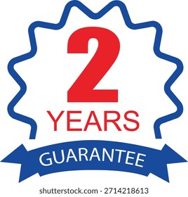 Two years guarantee label badge icon, warranty certification symbol, premium assurance emblem design for product quality verification