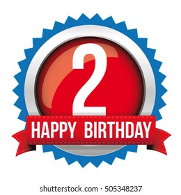 Two years happy birthday badge ribbon