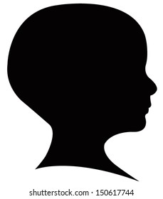 two years old baby boy head silhouette, vector 