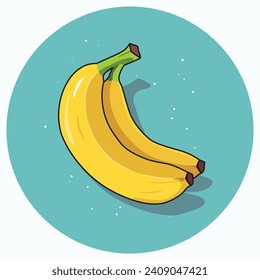 Dos plátanos amarillos en el círculo turquesa. Ilustración vectorial aislada, minimalismo. Símbolo de color banana.