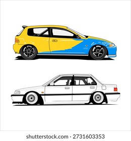 Two yellow and blue car vectors are very good for design reference.