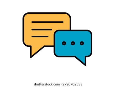 Two yellow and blue speech bubbles representing message exchange and digital communication