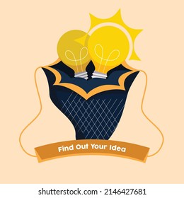 Two yellow bulbs that symbolize different solutions with one that stands out in  fishing net . Concept of finding brilliant ideas. Flat vector illustrations.